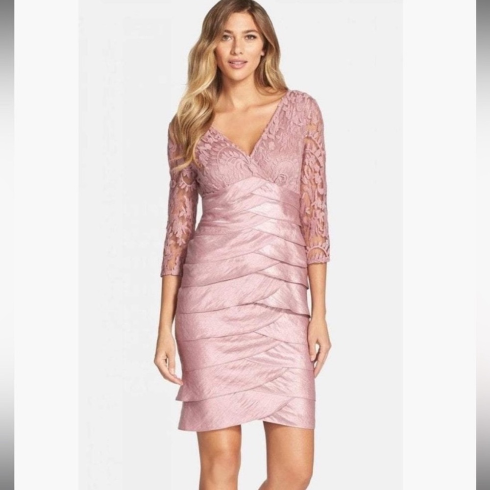 Adrianna Papell Blush Pink Lace-Overlay Cocktail Dress
